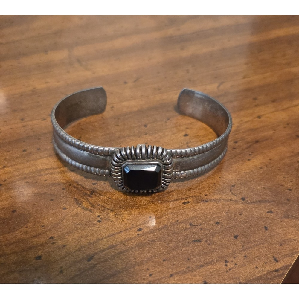 Heavy Black Onyx & Sterling Silver‎ Cuff - Victorian 39.27 Gr! Under Melt Value